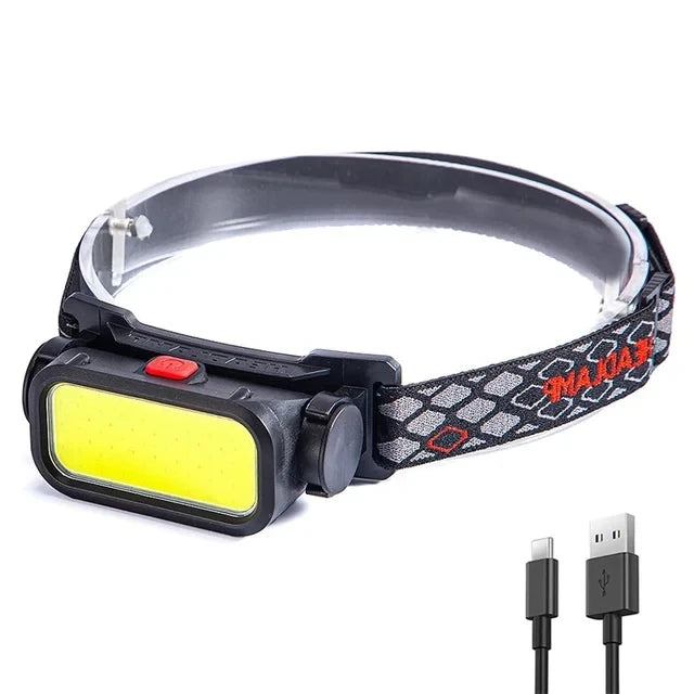 lampe frontale rechargeable led noire jaune clip moderne camping pêche randonnée usb