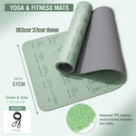 tapis yoga rose gris illustrations postures 6mm moderne opacité cordelette 183x57cm