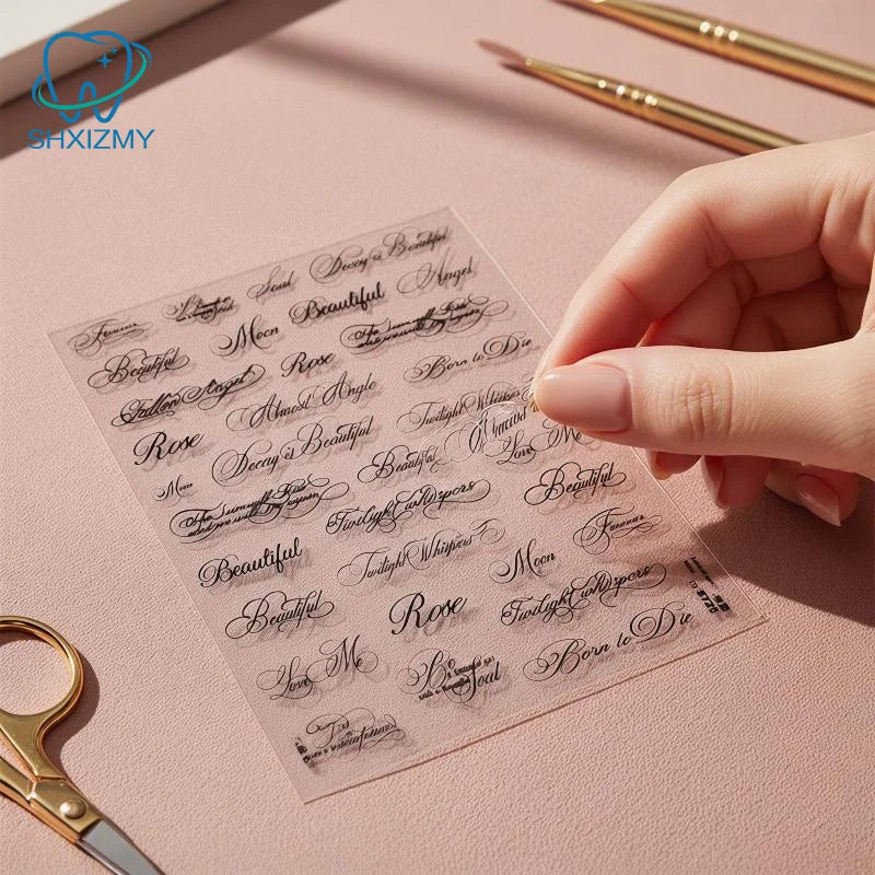 sticker ongle noir calligraphie vintage adhésif transparent pinceau pince ongles DIY manucure erotique erotique