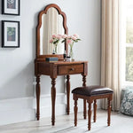 maquillage classique miroir intégré tabouret cuir bois chêne marronclair multifonctionnel chambre