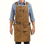 tablier marron toile coton imperméable poches pratique épaulettes nettoyage travail manches électricien mécanicien