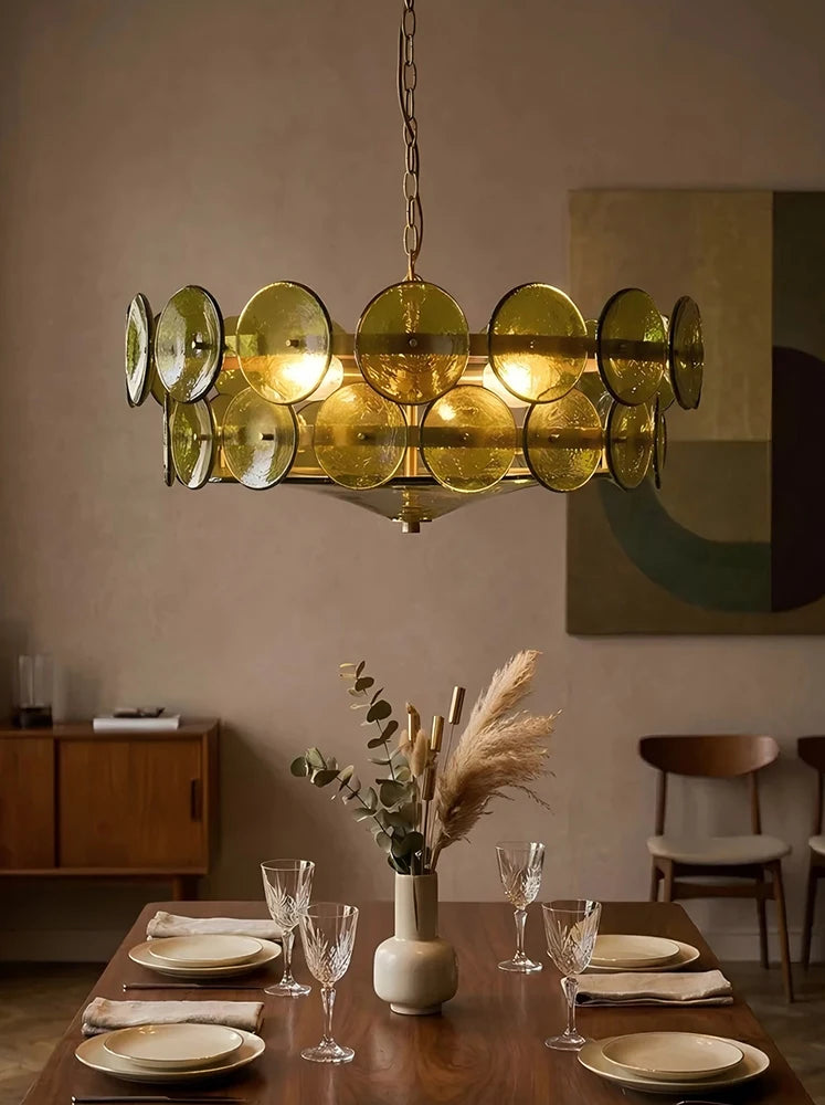 lampe suspendue moderne or vert ambre transparent salon restaurant chambre exposition cuisinehôtel