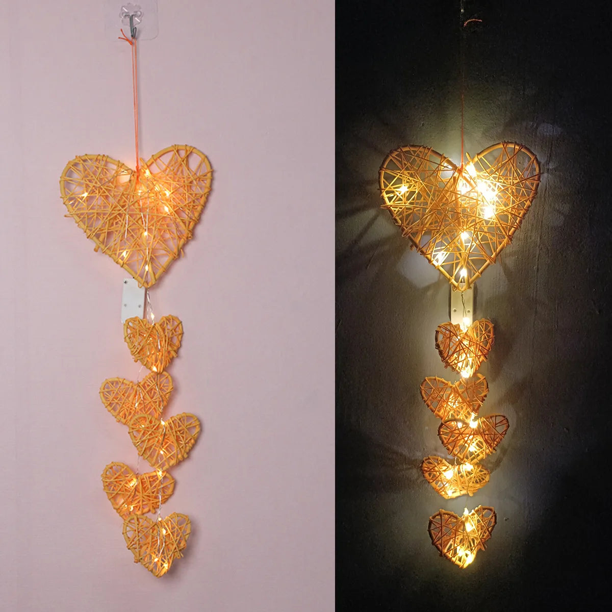 guirlande lumineuse coeurs étoiles feuilles blanche rose rouge décorative artisanale chambre anniversaire
