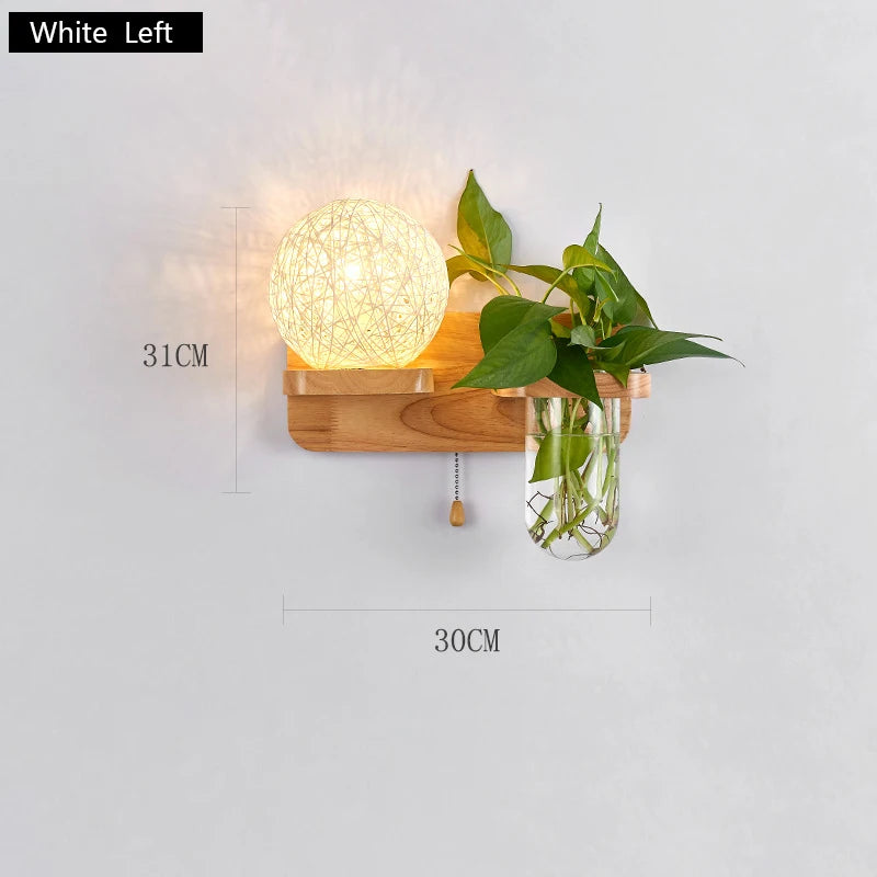 lampe murale scandinave bois naturel feuilles vertes plante boule lumineuse chaîne éclairage chambre salon