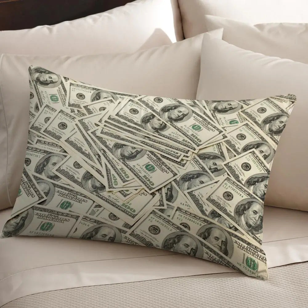 housse coussin motif dollar moderne vert blanc bleu imprimé polyester coton fixation lit décoration