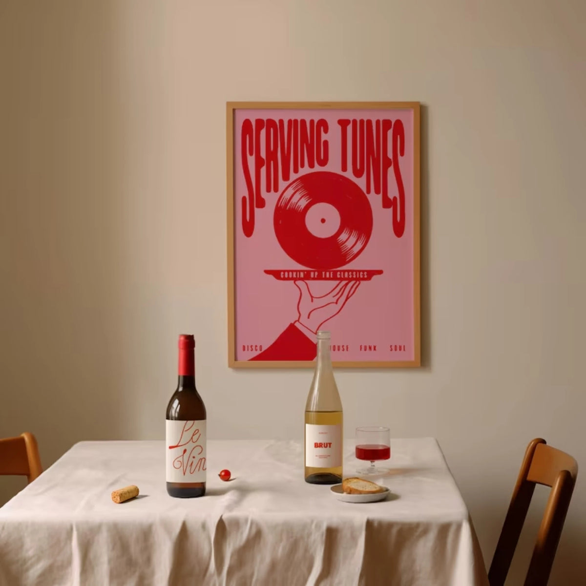 affiche murale vintage disque vinyle lettres serving tunes cadre mural chambre salon decoration pop