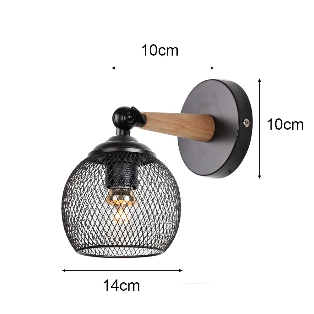 appliques murales industrielles vintage lampe fer noir cage métallique éclairage rétro LED fixation mur