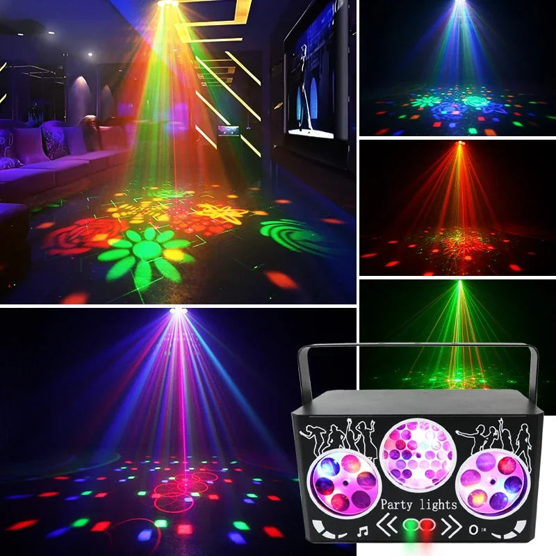 projecteur laser fête noir disco dj télécommande moderne ludique son activé rotation patterns bar