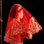 voile mariage rouge broderie dorée ornements floraux classique traditionnel opacité 100x100cm