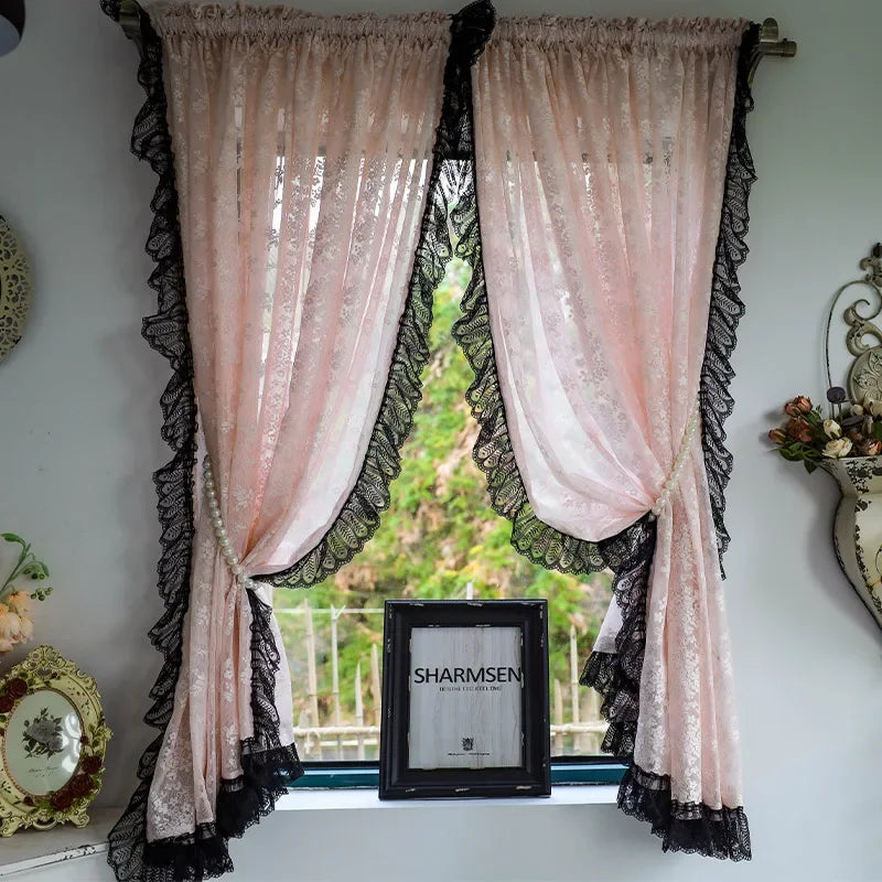 rideaux romantiques dentelle florale rose noir shabby chic européens chambre salon