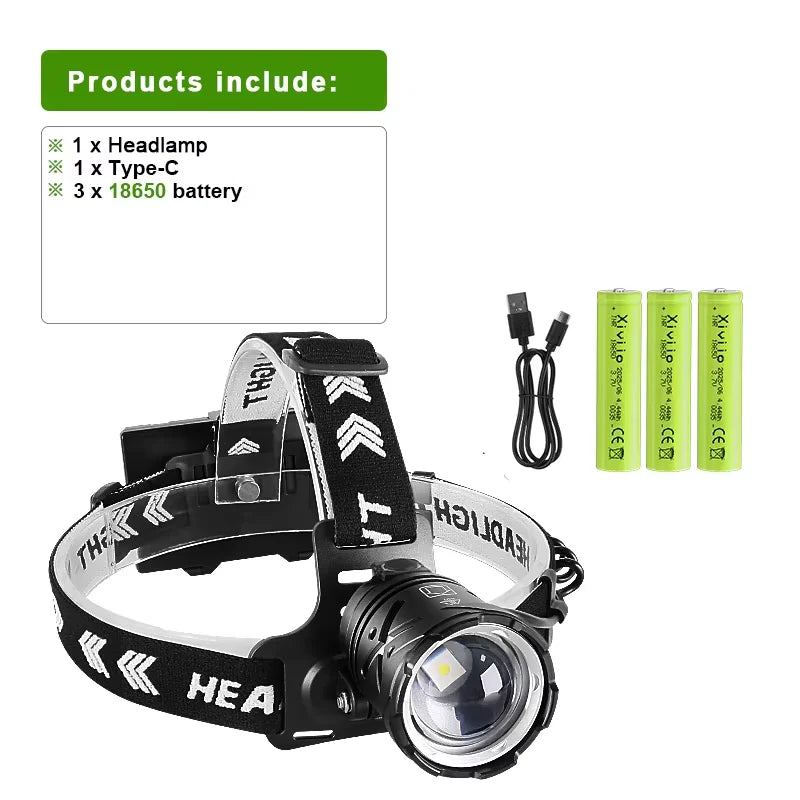 lampe frontale led ultra lumineuse rechargeable ceinture ajustable moderne camping pêche batterie usb charge