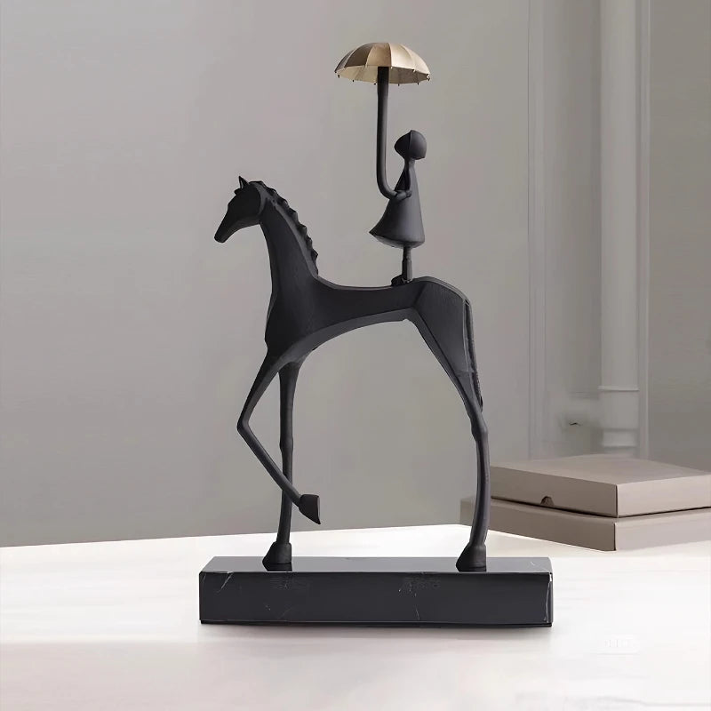 lampe table moderne abstrait cheval figurine humaine noir doré minimaliste