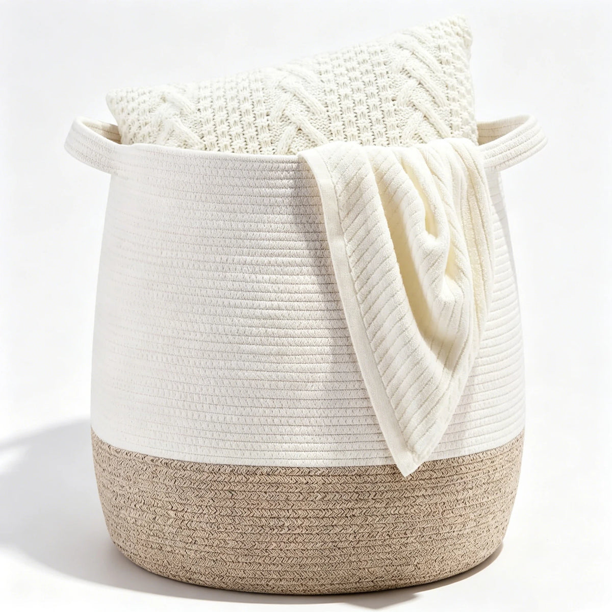 panier tressé cordelette blanc beige réutilisable décoration maison jouets rangement couverture rustic scandinave