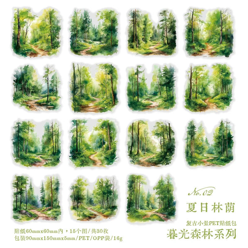 autocollants paysages naturels scrapbooking bricolage opaques vert bleu blanc rose marron jaune gris forêt