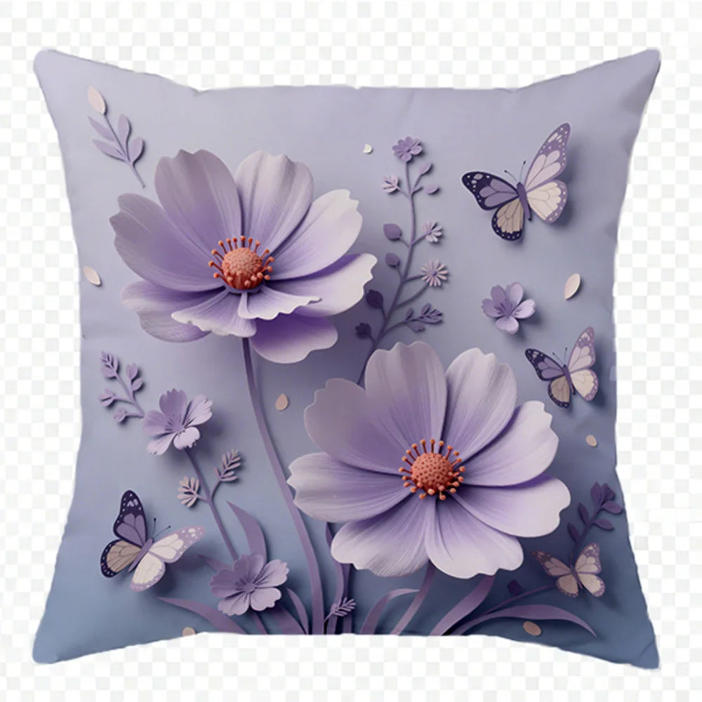 taies d'oreiller violet fleurs papillons moderne polyester 45x45cm zipper closure décoration chambre coucher maison