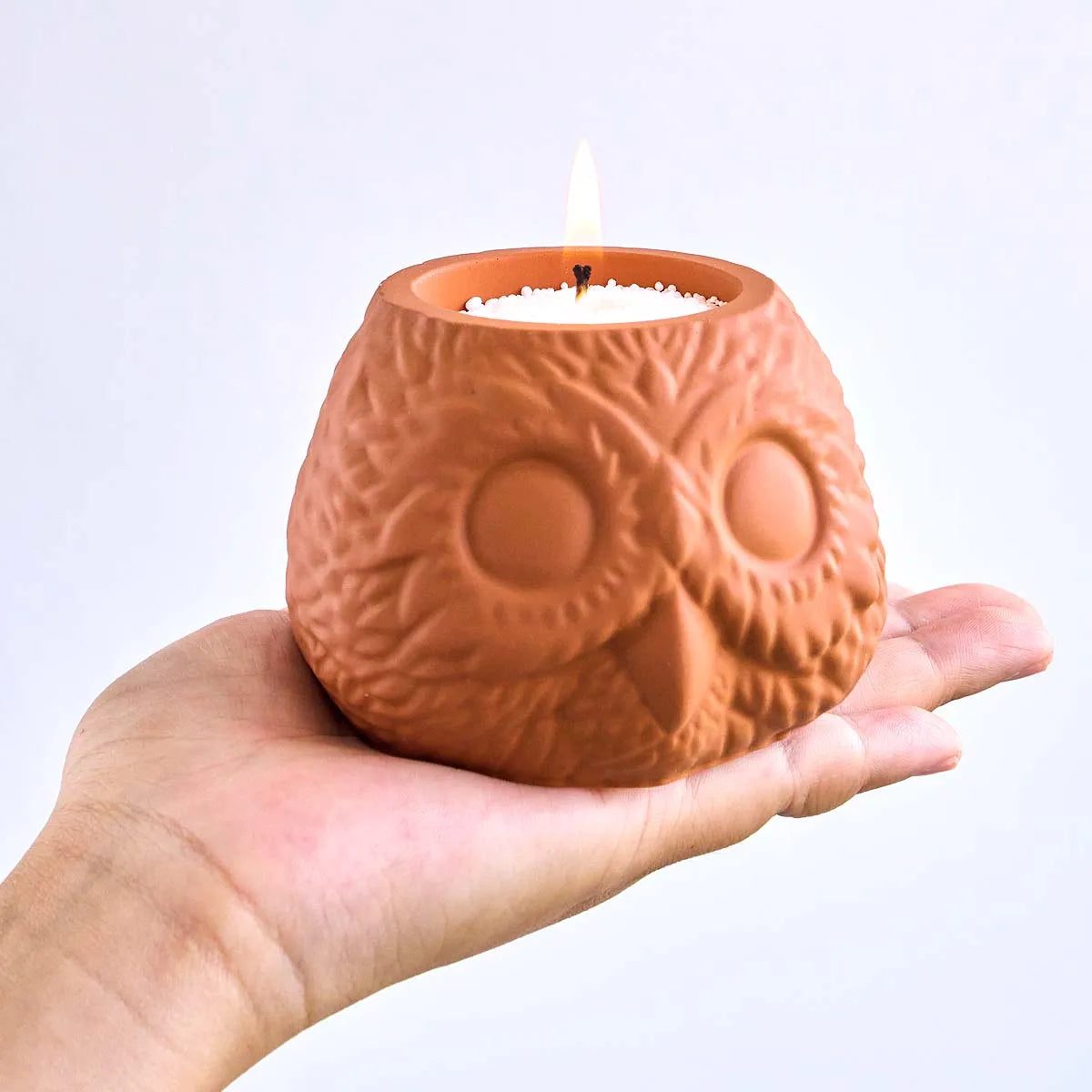 silicone moule chouette bougie plante deco intérieur artisanal blanc terre cuite plumes rustique bohème