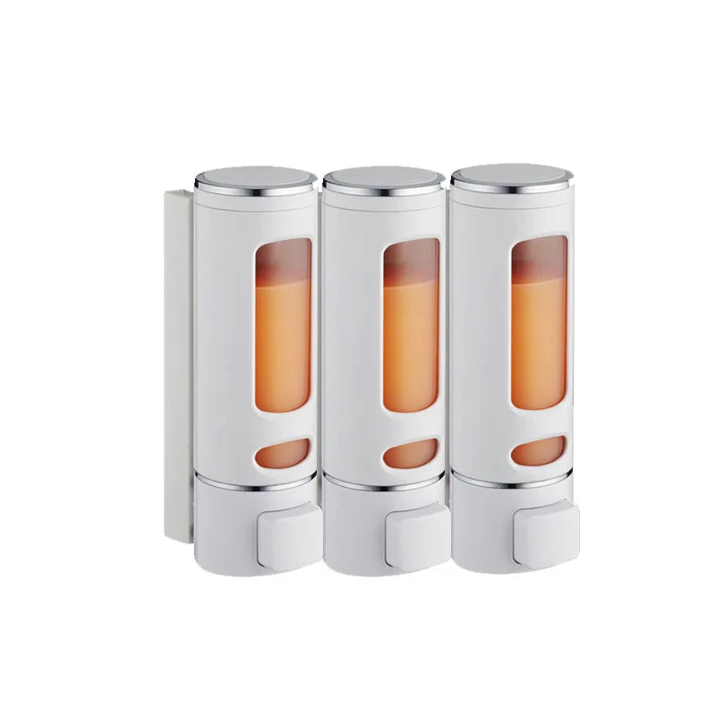 distributeur savon liquide or argent blanc moderne finition métallique fenêtre transparente minimaliste vis