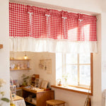rideau vintage carreaux rouge blanc bordure blanche volants nœud papillon polyester rustic cuisine