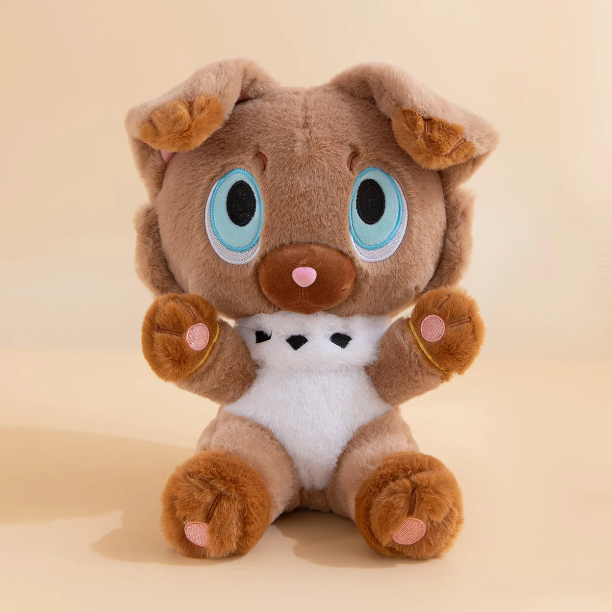peluche rockruff marron vert 35cm coton pp douce yeux animés dessin animé mignon