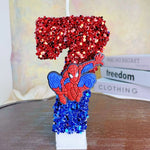 bougies décoratives anniversaire spiderman sequins brillants rouge bleu noir decoration gâteau fête thème
