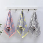 serviettes coton gris rose jaune feuilles stylisées séchage rapide machine moderne clips