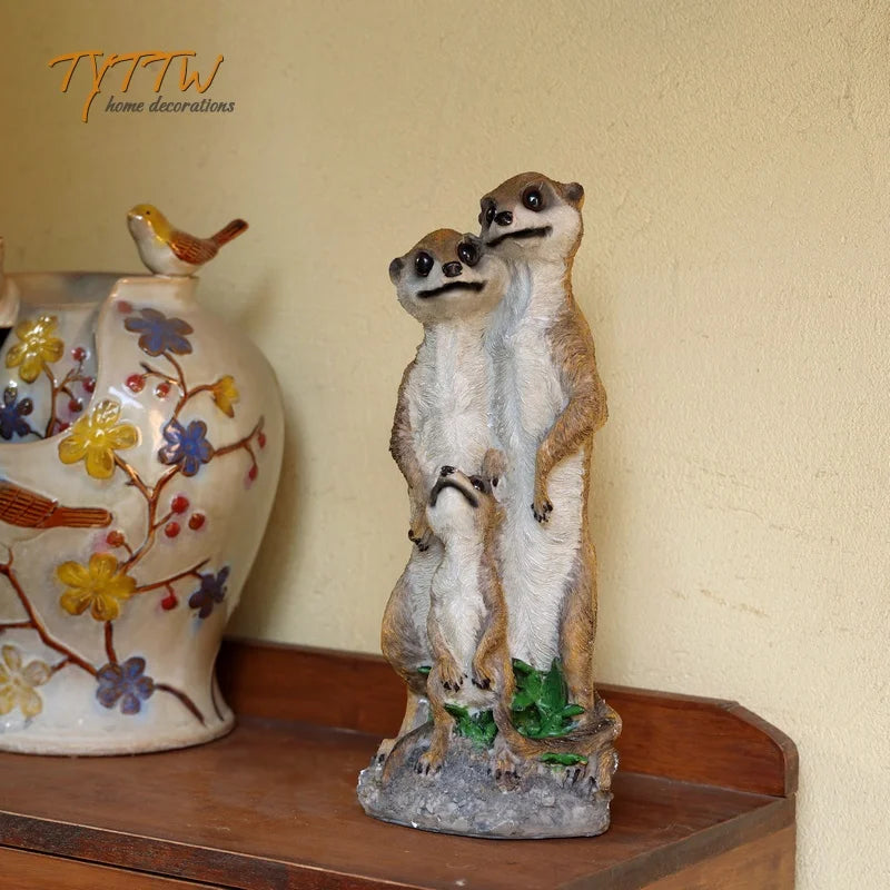statue mangoustes résine jardin animalier décoratif extérieur étagère beige marron clair verte texture fourrure