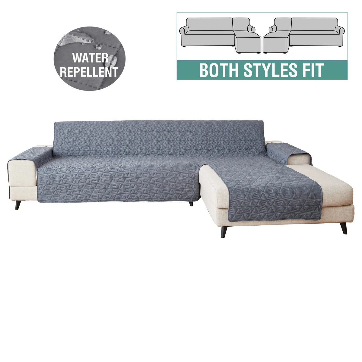 housse canapé angle tissu quilté oreillers salon moderne gris