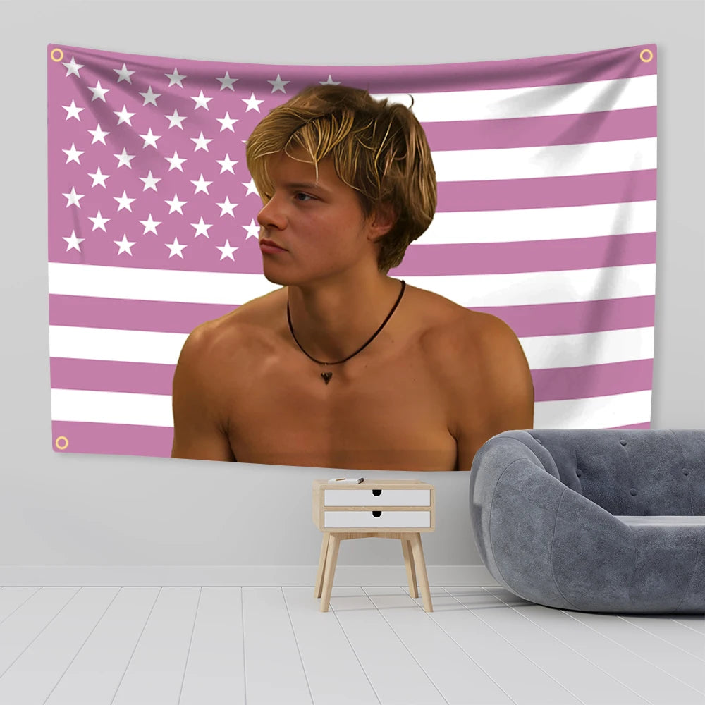 tapisserie décorative étoiles blanches violet rayures horizontales patriotique chambre coucher