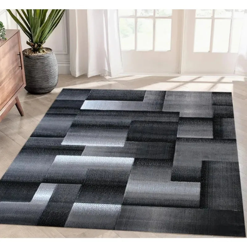 tapis moderne gris noir motif géométrique carré salon chambre intérieur extérieur décoration maison grande