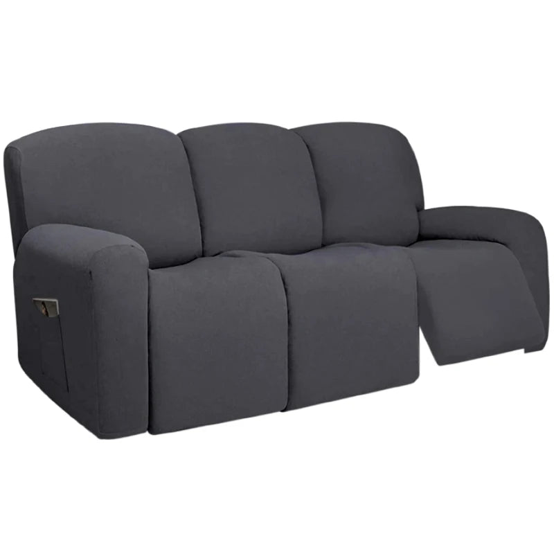 housse canapé inclinable fauteuil polyester lavable moderne élastique gris foncé doux poche rangement summer