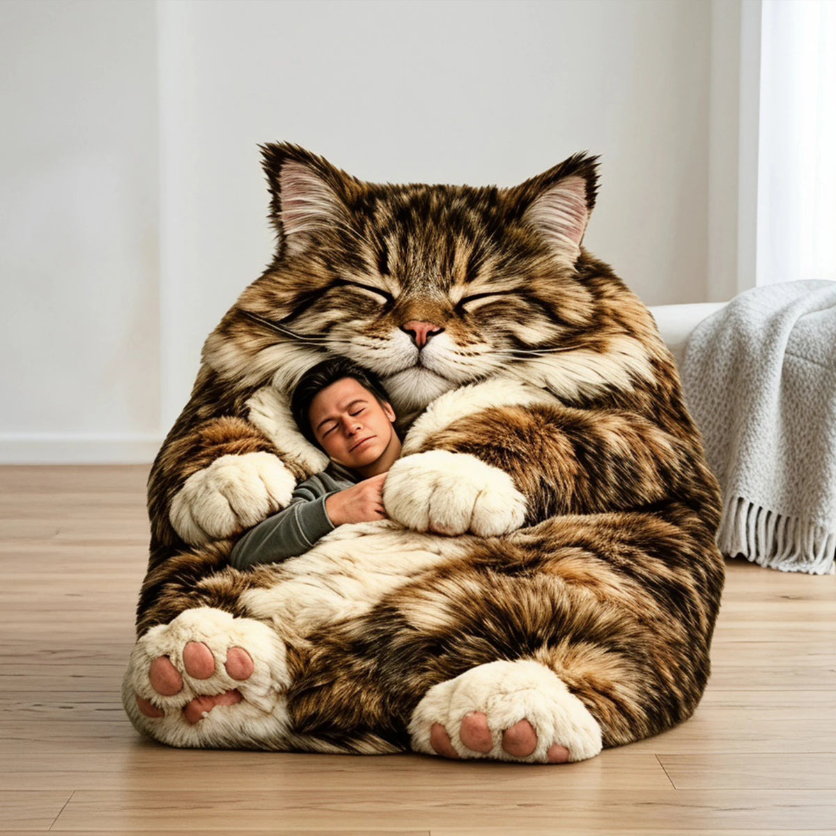 coussin forme chat bleu clair doux peluche contemporain confortable fourni polyester coton bambou