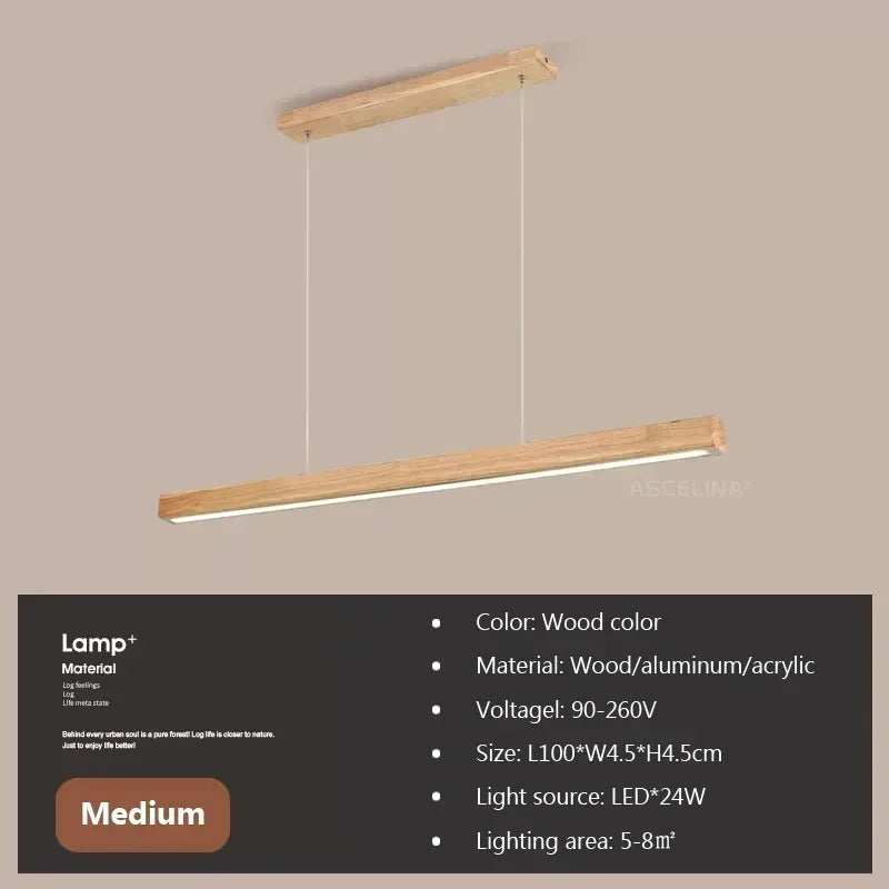 suspension lumineuse bois naturel moderne long luminaire salon cuisine salle manger intérieur