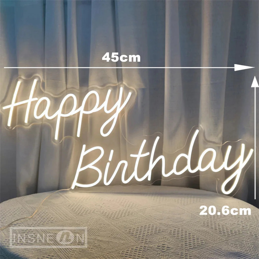 néon lumineux happy birthday blanc moderne élégant usb alimenté 180 angle faisceau