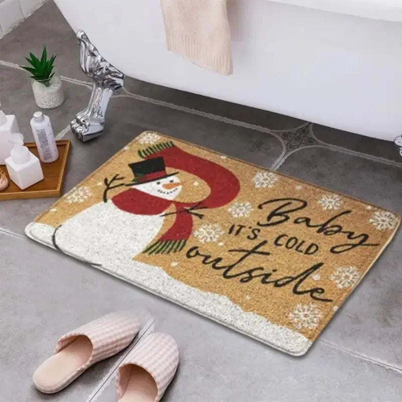 Paillasson gris antidérapant dans un salon décoré pour Noël