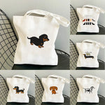 sac main toile chien imprimé moderne blanc poches détachables doux