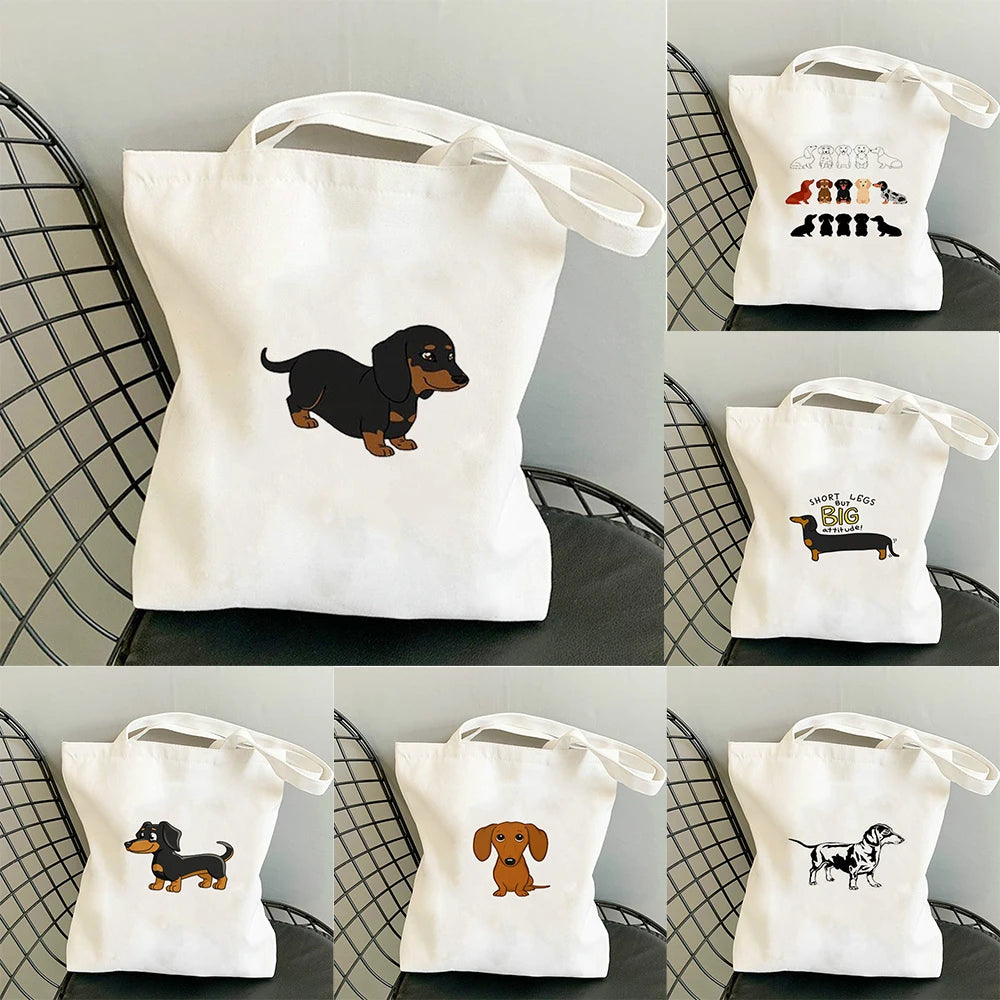 sac main toile chien imprimé moderne blanc poches détachables doux