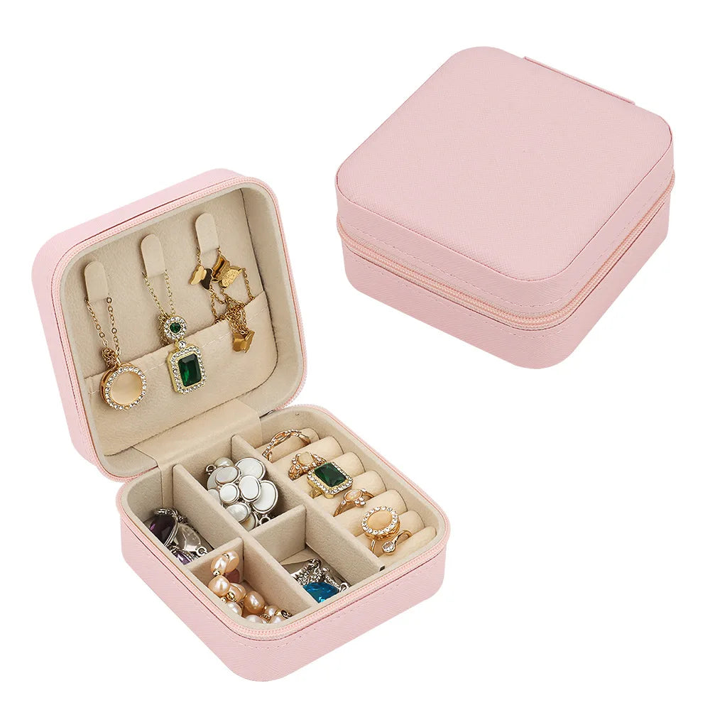 boîtes bijoux réutilisables simili cuir couleurs moderne fermeture glissière poche élastique crochets colliers rouleaux