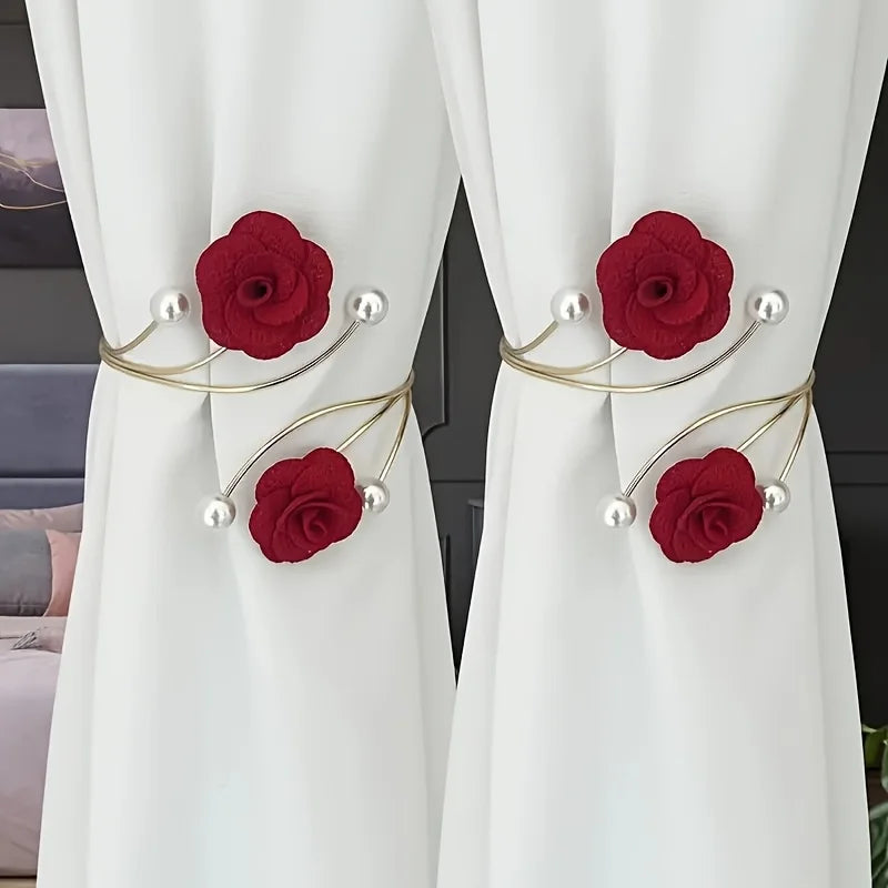 Accessoires fenêtre clips roses décor rouge élégant fixations rideaux