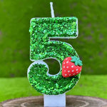 bougies anniversaire forme chiffres paillettees verte blanches decoratives fruits couteau sucre support bougie box