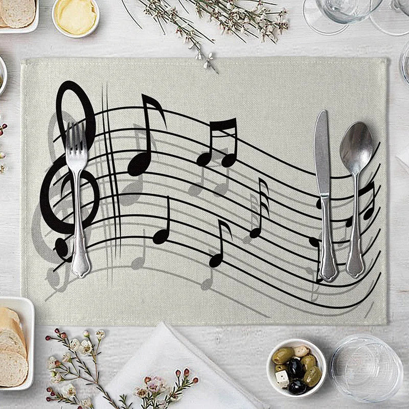 serviettes table moderne notes musicales beige clair tissu lin respectueux environnement
