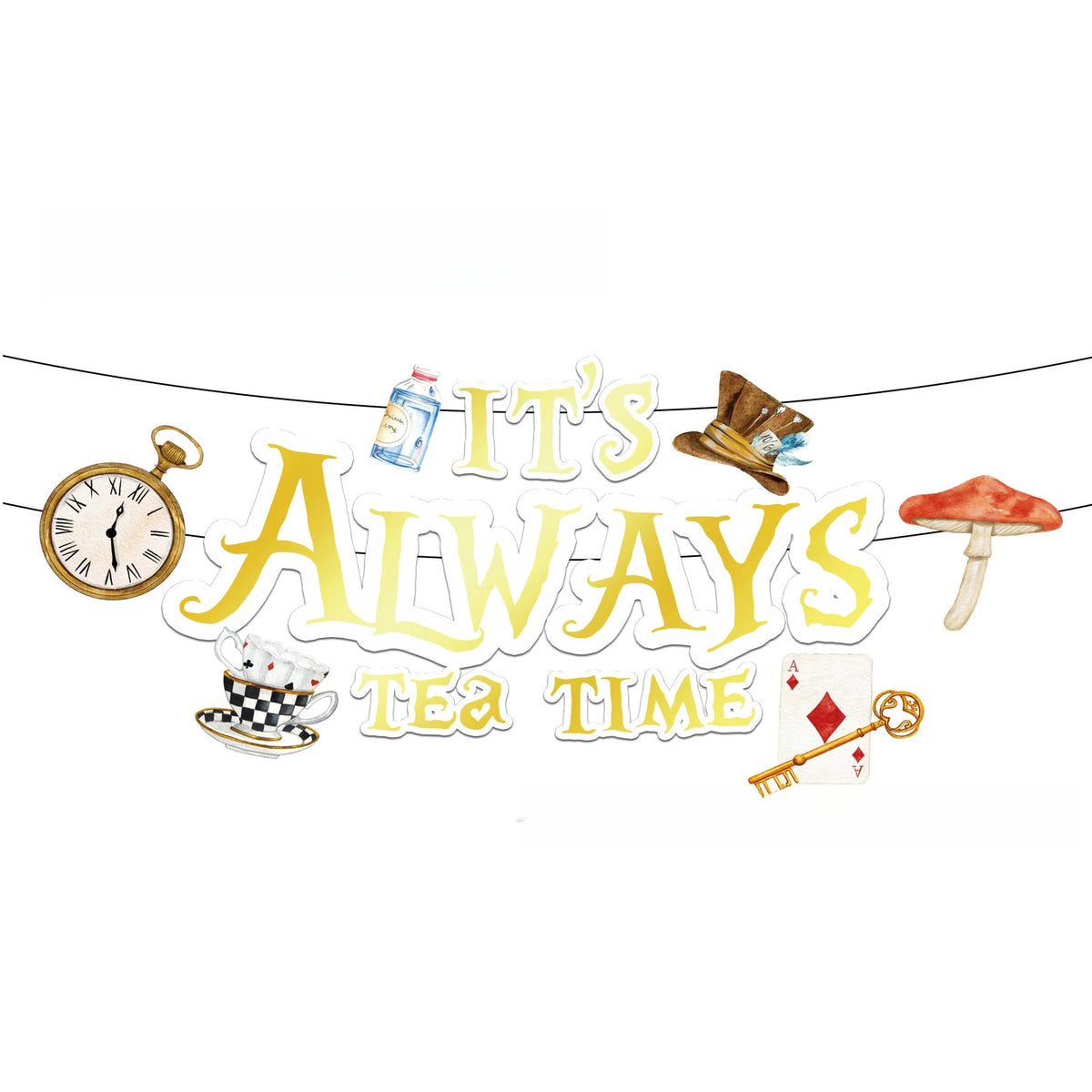 assiettes gobelets serviettes nappe alice thème merveilles cartes fleurs horloge chapeau