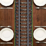 tableau chemin table voie ferrée gravier herbe moderne marron vert gris maison lin