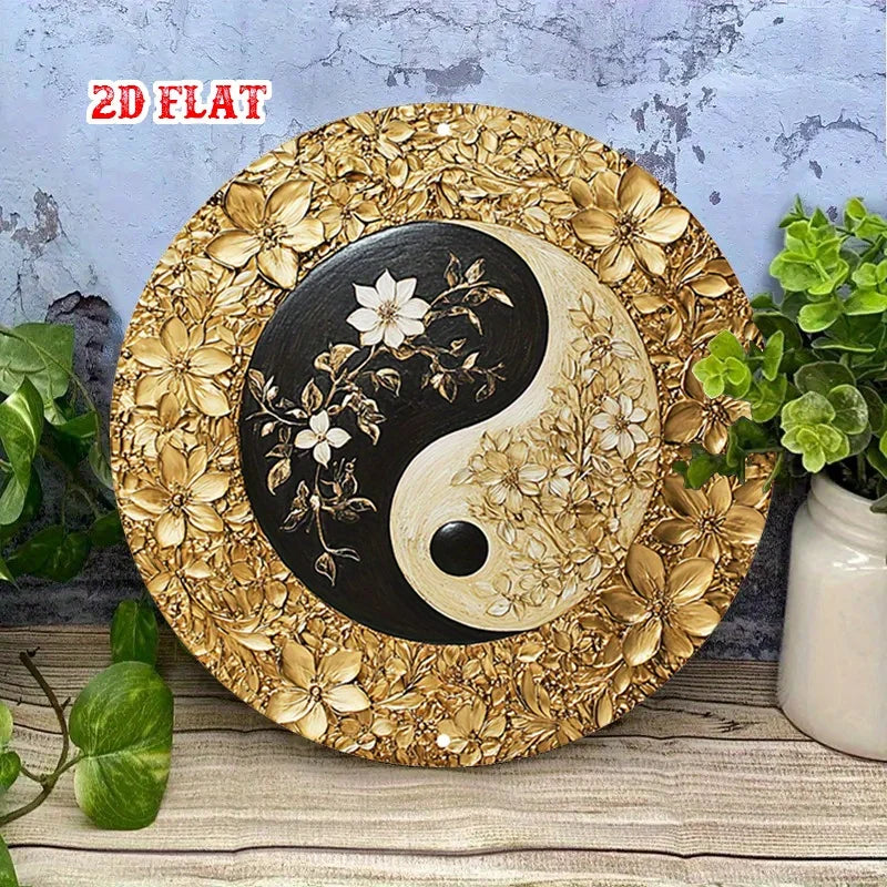 plaque décorative or noir blanc motif yin yang floral moderne intérieur salon