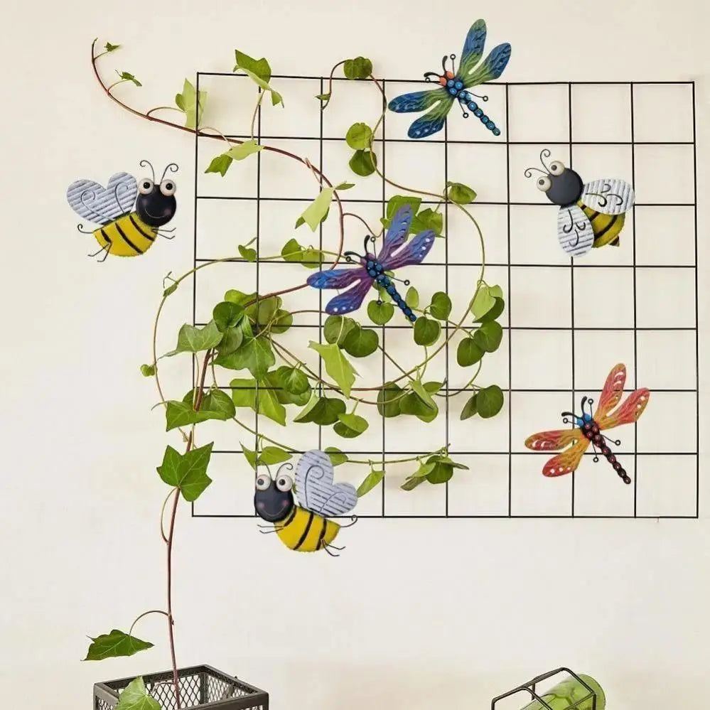 sculpture métal libellule abeille couleur aile transparente artisanale jardin extérieur decoration vertical horizontal