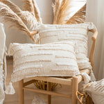 coussin boho chic brodé franges polyester beige décoratif rectangle 45x45cm