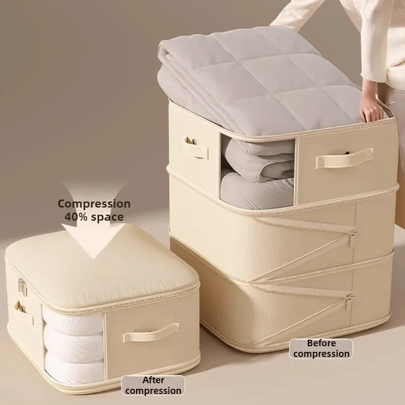 sac rangement compression sous vide durable beige clair moderne poignées amovibles zip haute capacité