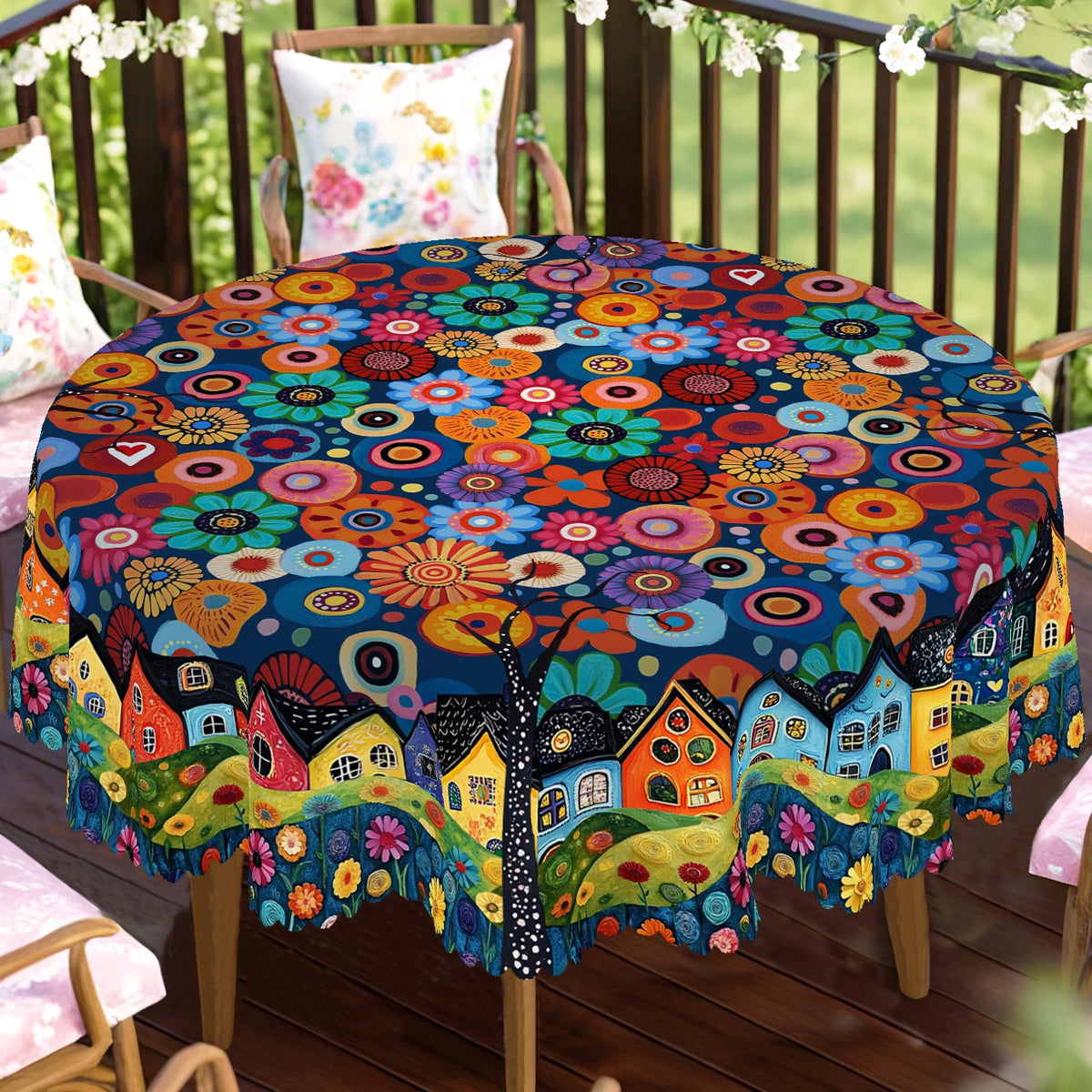 nappe moderne fleurs colorées motifs abstraits printemps été extérieure imperméable polyester multicolore round rectangle