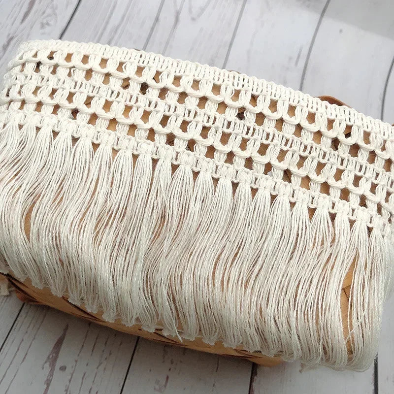 dentelle coton franges écharpe ethnique boho chic 12cm blanc cassé tissu artisanal transparent mariage