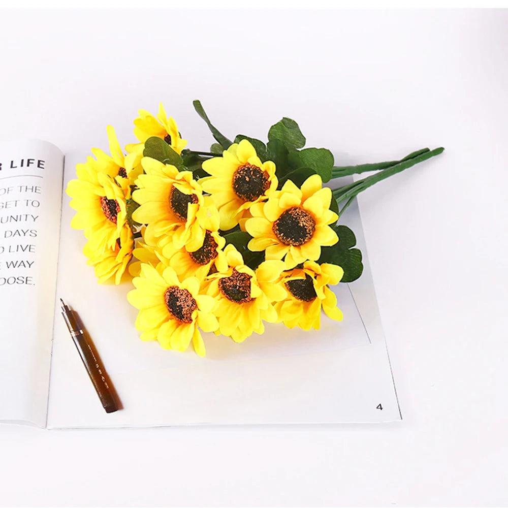 bouquet tournesols artificiels têtes décoration mariage intérieur jaune fleurs polyester