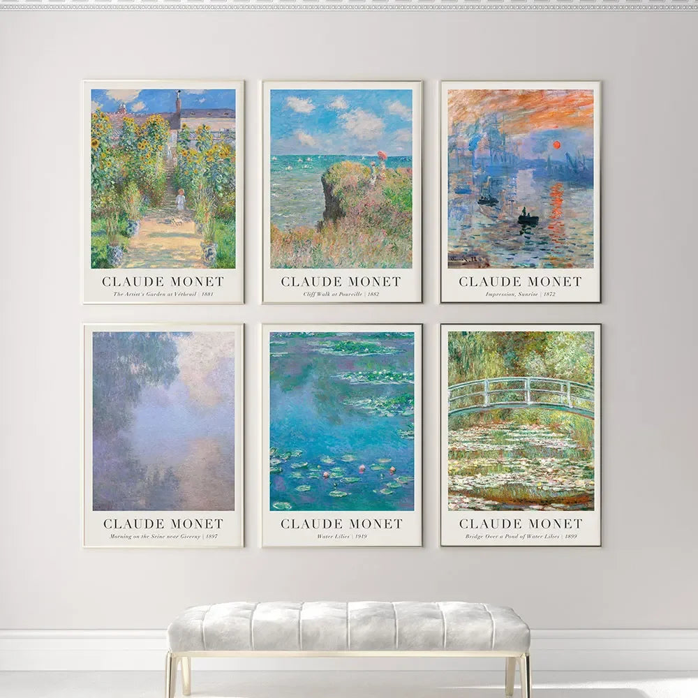 affiche murale toile peinture impressionniste nénuphar monet cadre bois décoration salon classique